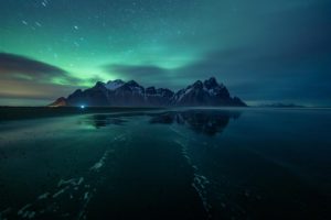 Stokksnes, Vestrahorn, Iceland, aurora borealis