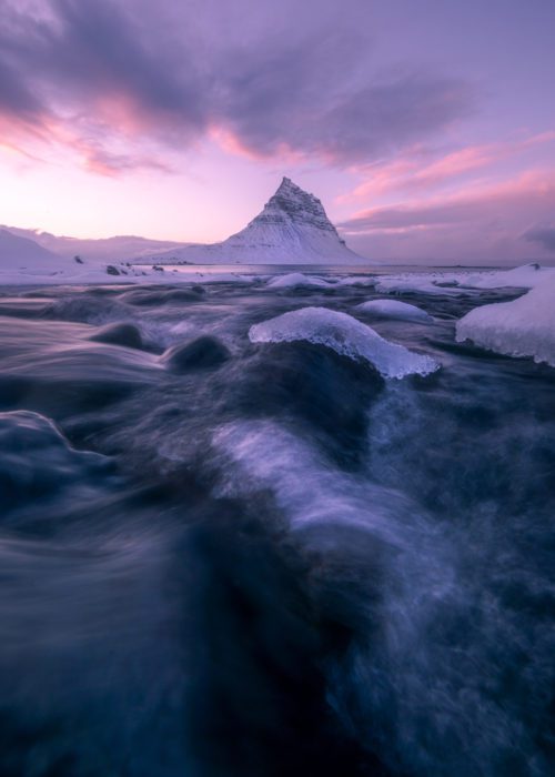 Beautiful twilight after clearing storms at Kirkjufell Iceland, Kirkjufell, winter