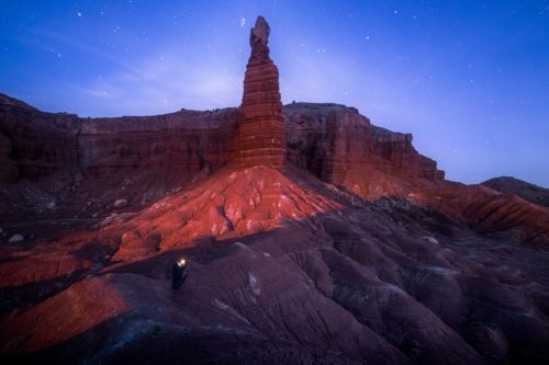 A frigid winter night under the stars shooting Chimney Rock Capitol Reef, Chimney rock, Utah
