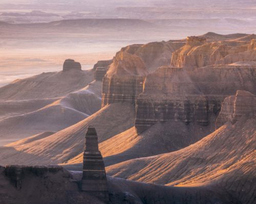 Morning light on some interesting structures of the Utah badlands Badlands, Utah