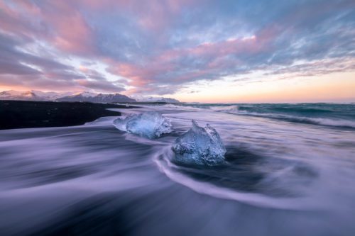 Fragmented ice from Jokulsarlon lagoon deposited onto the Diamond Ice beach Jokulsarlon, Diamond Ice beach, Iceland