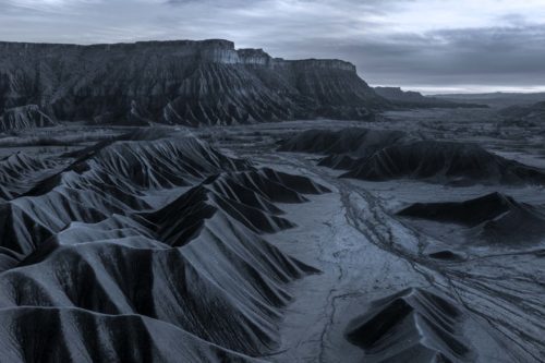 The majestic topography of the Utah badlands in monochrome Badlands, Utah