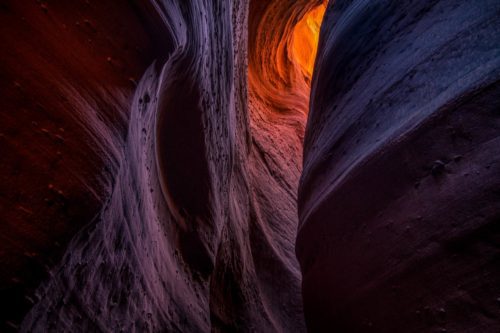 Only when reflected light enters a slot canyon does the myriad of rich hues in the sandstone becomes apparent Utah, Spooky Canyon