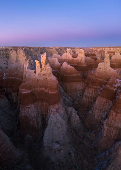 Hoodoos catching some intense glow after sunset in Arizona Arizona, coalmine canyon