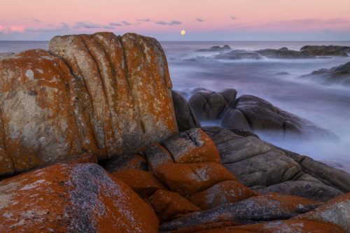 Blood super moonrise at the Bay of Fires St Helens, Bay of Fires, Tasmania