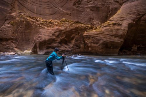 Winter hike through the world class Narrows of Zion NP The Narrows, Zion NP, Utah