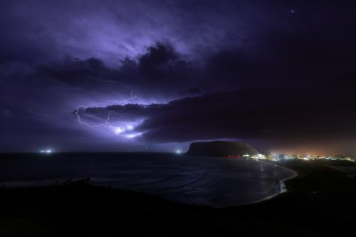 Storm over the iconic Nut of Stanley stanley, the nut, tasmania, lightning