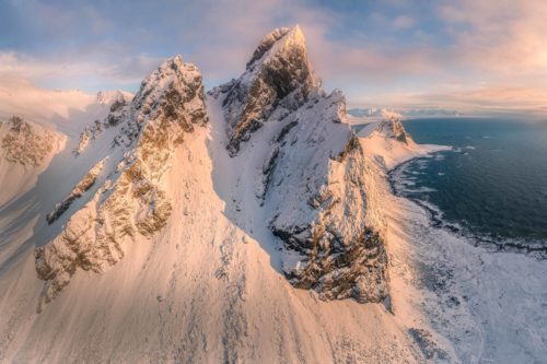 Dreamy drone flight over the Vestrahorn mountain at sunrise Iceland, Vestrahorn, drone, Stokksnes