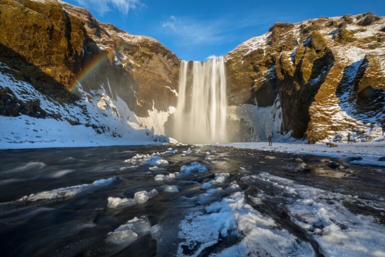Iconic Skogafoss in winter Skogfoss, Iceland, winter, waterfall