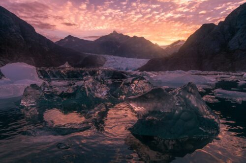 A lake filled with thousands of ice fragments calved off a glacier in Alaska Alaska