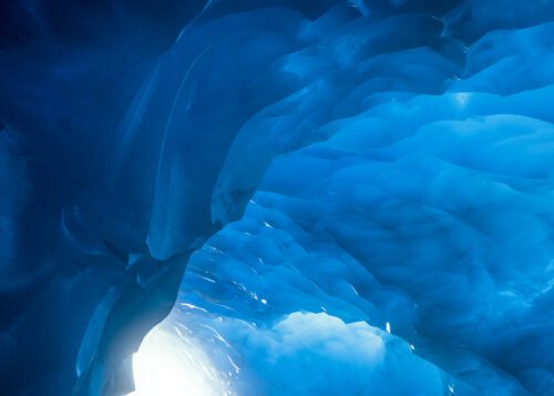 Telephoto perspective of an ice cave ice cave, Alaska