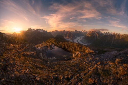 Camped out on the Boundary Range with this panoramic view Alaska, Boundary Range