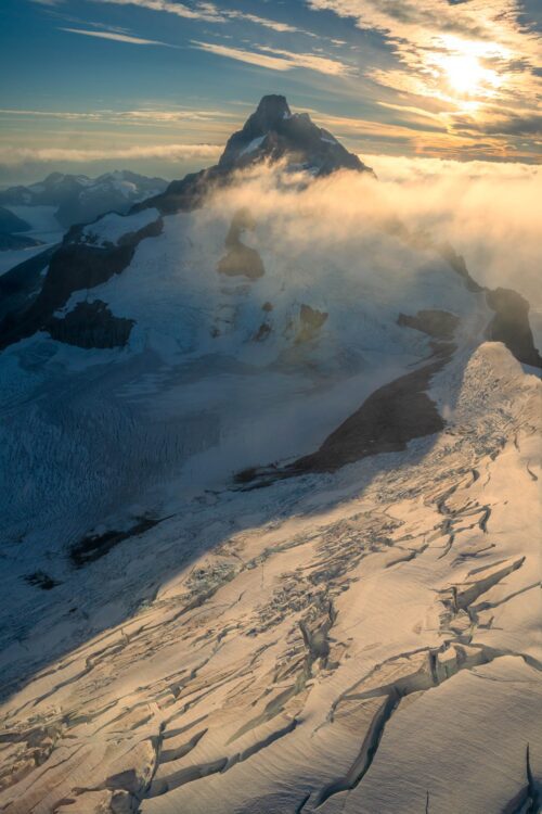 Flying above the clouds in Alaska aerial, Boundary Range, Alaska