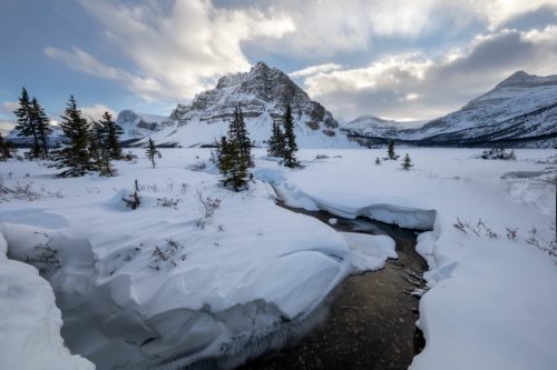 The beautiful Bow Lake in winter Bow Lake, Canada, Canadian Rockies