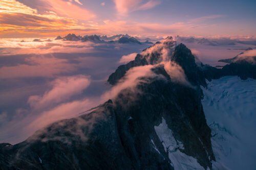 An incredible sunset and cloud fall over the Boundary Range in Alaska Alaska, boundary range