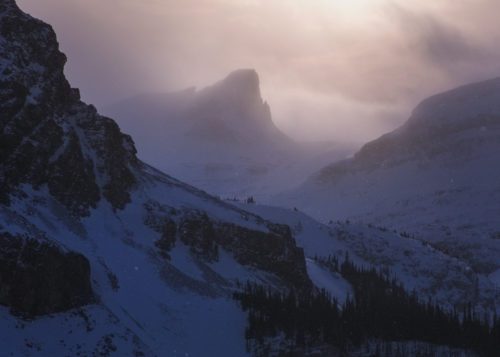 Transient winter light through some light snow in the Canadian Rockies Bow Lake, Canada, Canadian Rockies