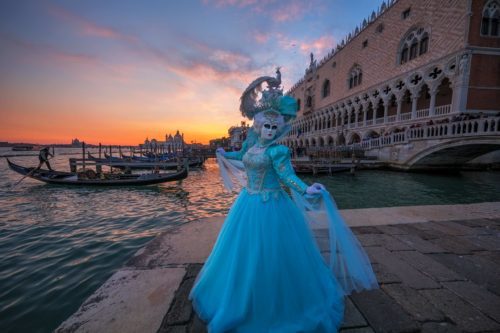 Sophie Farfalla enjoying one of the best sunsets of Carnevale 2017 San Marco, Carnevale, Venice, Venezia