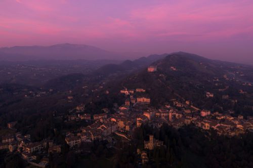 Sunset over Asolo, the town of a 'hundred horizons' Asolo, Veneto, Italy