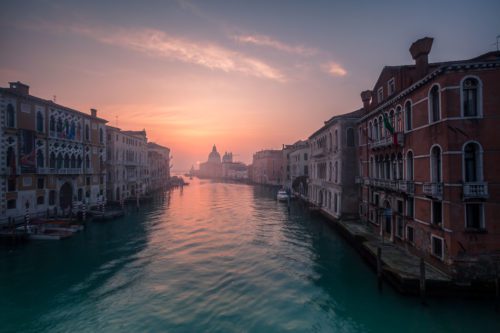The iconic view of Venice's Grand Canal at sunrise Venice, Venezia, grand canal