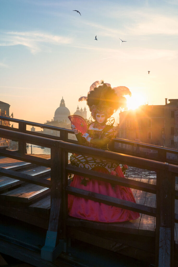A unique perspective during the 2023 Carnevale of Sophie with the front Academia bridge in view Carnevale, Venezia, Venice, sunrise, Accademia