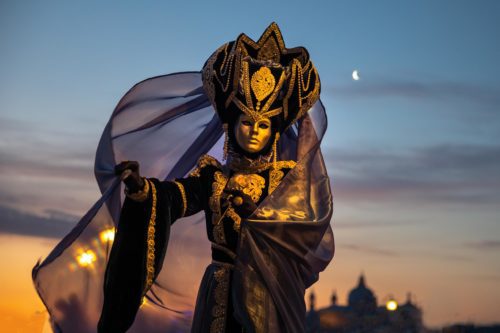 Carnevale 2020 with Nadine at sunrise in Piazza San Marco Carnevale, Venice, Venezia, Piazza San Marco