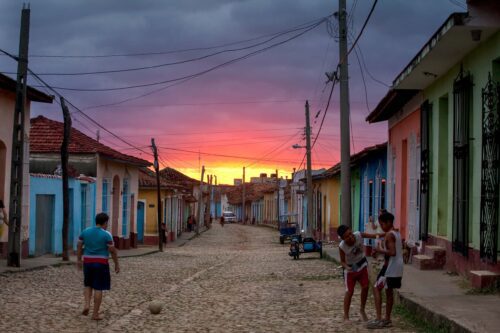 Kids playing at sunset on the streets of Trinidad Trinidad, street, sunset, Cuba