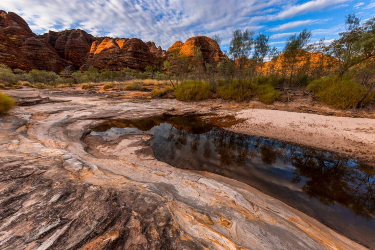 View of the Bungle Bungles after recent rains Bungle bungles, Purnululu, Western Australia, reflection