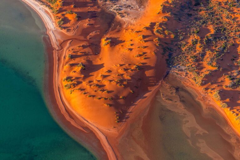 The vibrant colours of Shark Bay during a morning flight aerial, Shark Bay, Western Australia