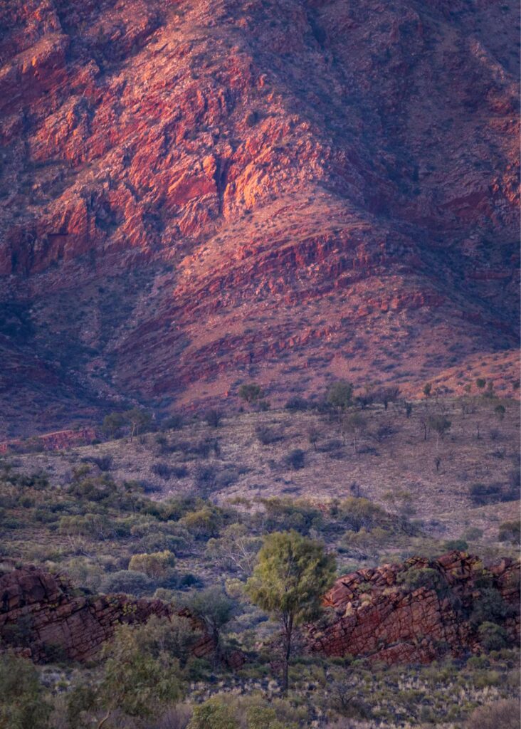 Last light on the West MacDonnell Ranges, a region of great beauty MacDonnell Ranges, Glen Helen, Northern Territory