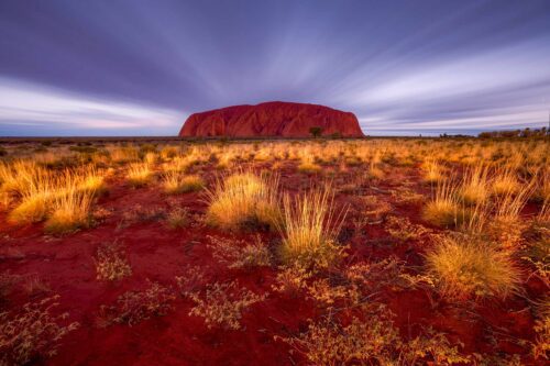 5 minute exposure capturing the twilight glow on Uluru and some cloud motion Uluru, Kata Tjuta NP, Northern Territory, night photography