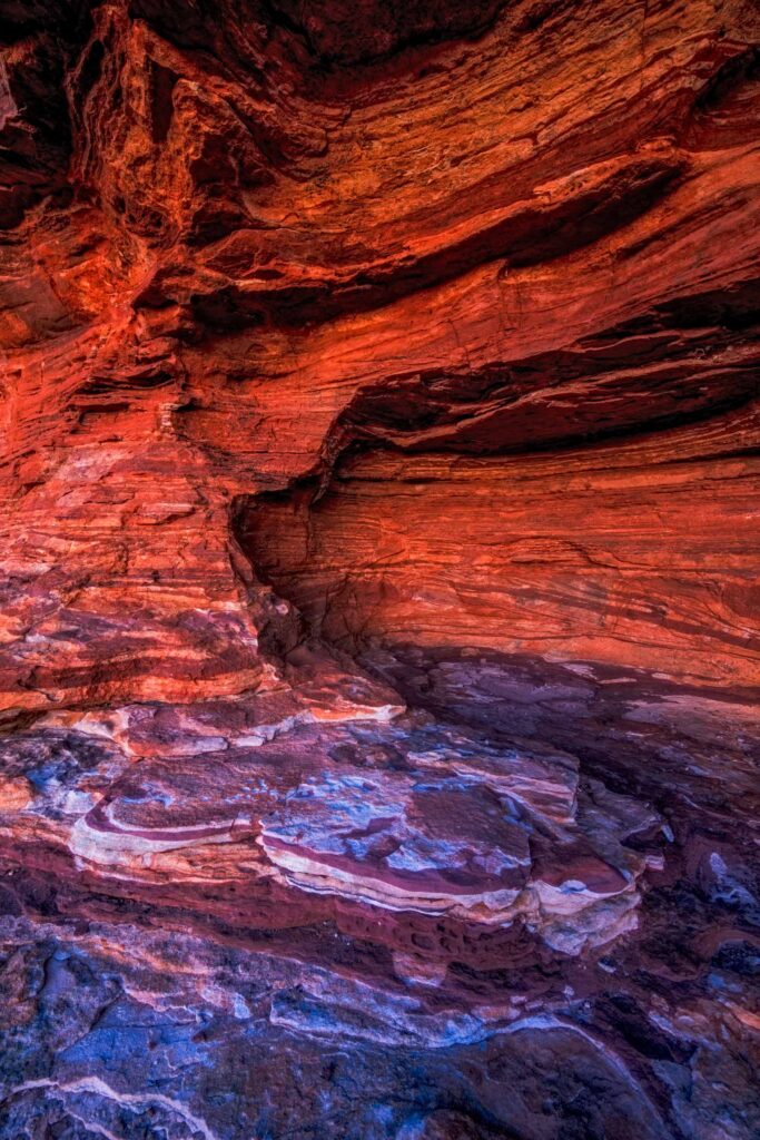 Sunset afterglow brings out the beautiful hues of sandstone at Nature's Window Sandstone, Nature's Window, Kalbarri, Western Australia