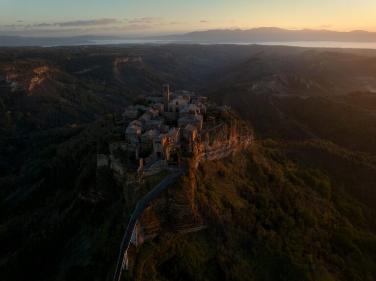 Civita di Bagnoregio at sunrise, with a listed population of 11 is a spectacular hilltop village surrounded by badlands Civita di Bagnoregio