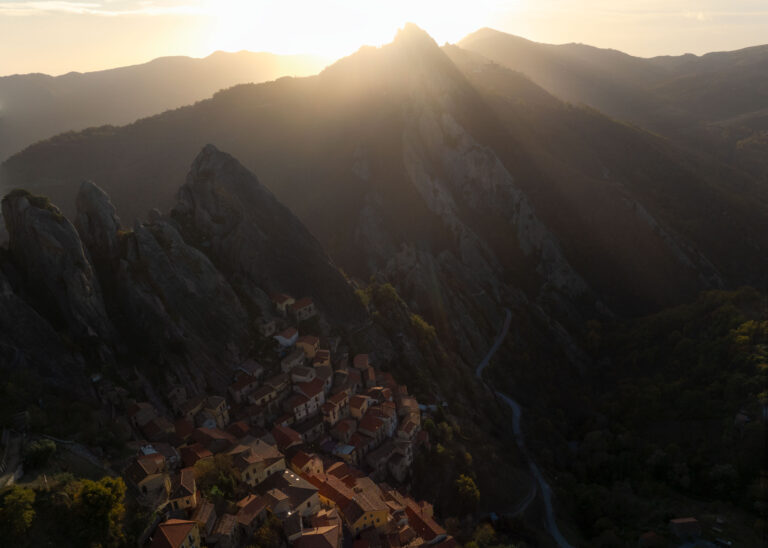Morning light over one of the most spectacular towns in Italy Castelmezzano, Italy, Basilicata