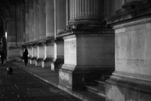 Nights at the Louvre Louvre, black and white, Paris