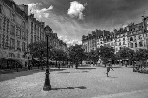 Games at Place Dauphine Place Dauphine, Paris, black and white