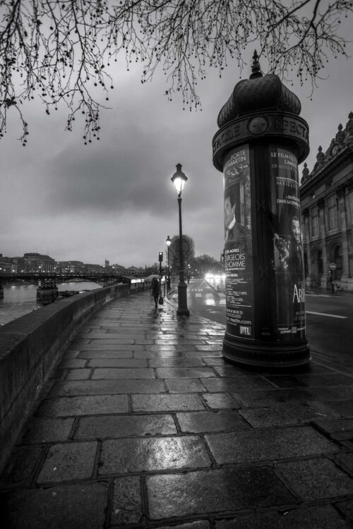 Rainy day on the left bank of Paris Rive gauche, Paris, rain, pont des arts, black and white