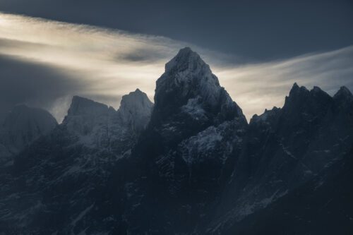 Back light on the impressive peaks of Torres del Paine Torres del Paine, Chile, Patagonia