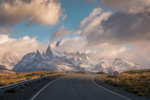 The peak of Mount Fitz Roy starts to make an appearance soon after sunrise Mount Fitz Roy, Patagonia, Argentina, El Chalten