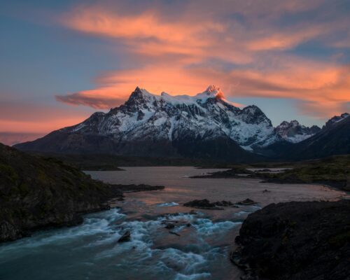 Lenticular clouds at sunrise over Torres del Paine Torres del Paine, lenticular clouds, Patagonia, Chile