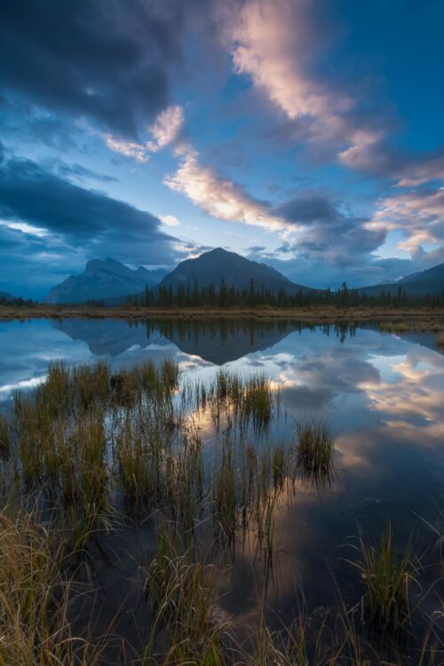 Reflections at the iconic Vermillion Lakes in Banff Vermillion Lakes, Banff, Canadian Rockies