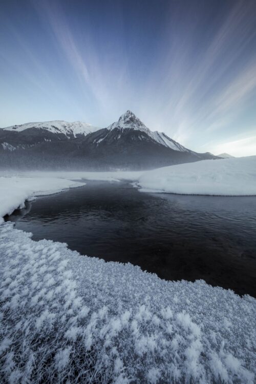 Frost flowers in Jasper NP Medicine lake, Jasper, Canadian Rockies, Canada