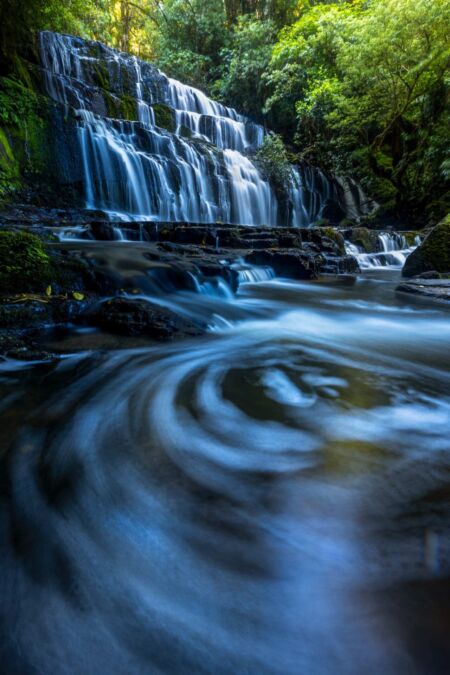 Eddy at Purakaunui falls in the Catlins Catlins, New Zealand, Purakaunui, waterfall