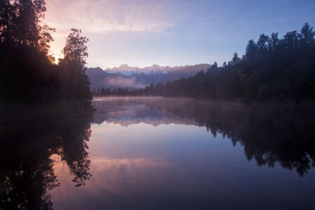 A magical sunrise at Lake Matheson Lake Matheson, New Zealand, sunrise