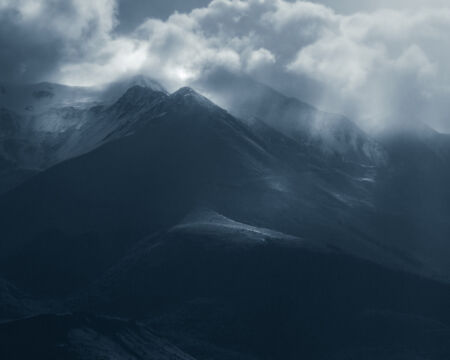 Light breaking though to the mountains around Arthur's Pass Arthur's Pass, New Zealand, black and white, mountains