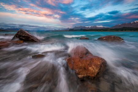 Fierce winds whip up waves on Lake Tekapo Lake Tekapo, New Zealand