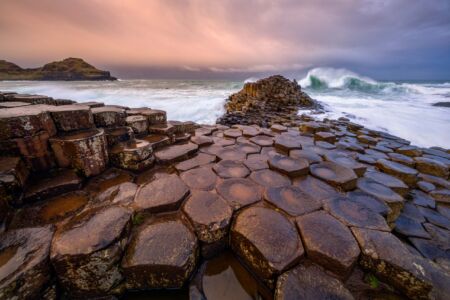 Offshore wind grooms a decent swell at sunrise at the Giant's Causeway Giant's Causeway, Northern Ireland