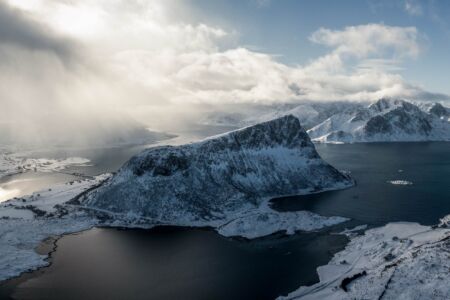 Snow storms passing over the Lofoten islands Lofoten, Norway, storm