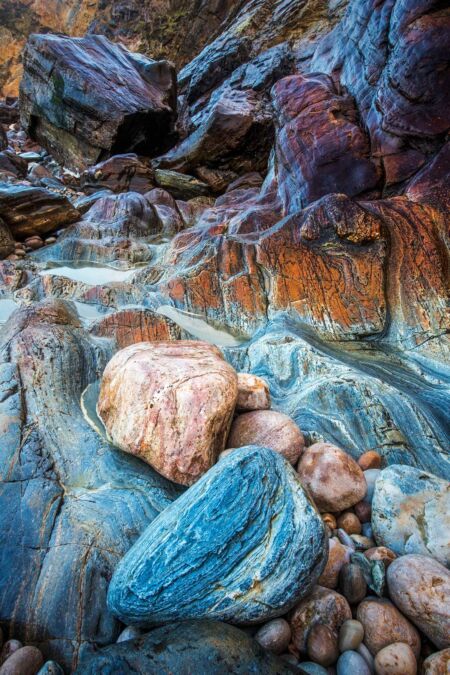 An intimate portrait of the coloured rocks of the Donegal coast Crohy head, Donegal, Ireland