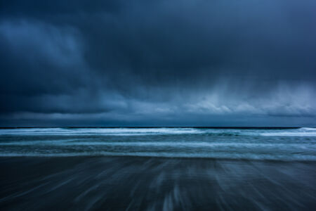 Stormy skies over the black sand Skagsanden beach Skagsanden beach, Lofoten