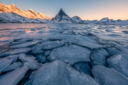 One of the iconic peaks of Lofoten Norway, lofoten, winter, Fredvang